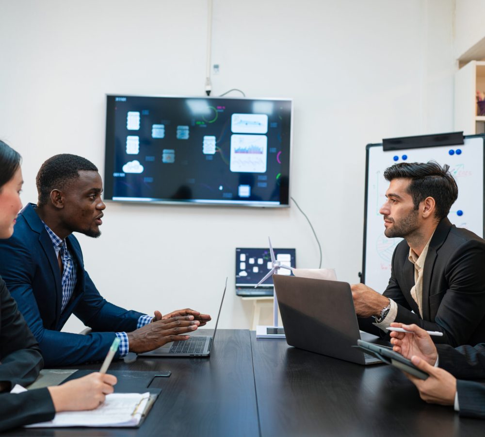 Multiracial business people having meeting and brainstorming discussed about work in conference room in the creative office.